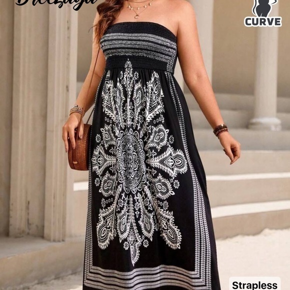 SHEIN Dresses & Skirts - SHEIN Elegant Black and White Strapless Maxi Dress BNWT size 20(4xl)